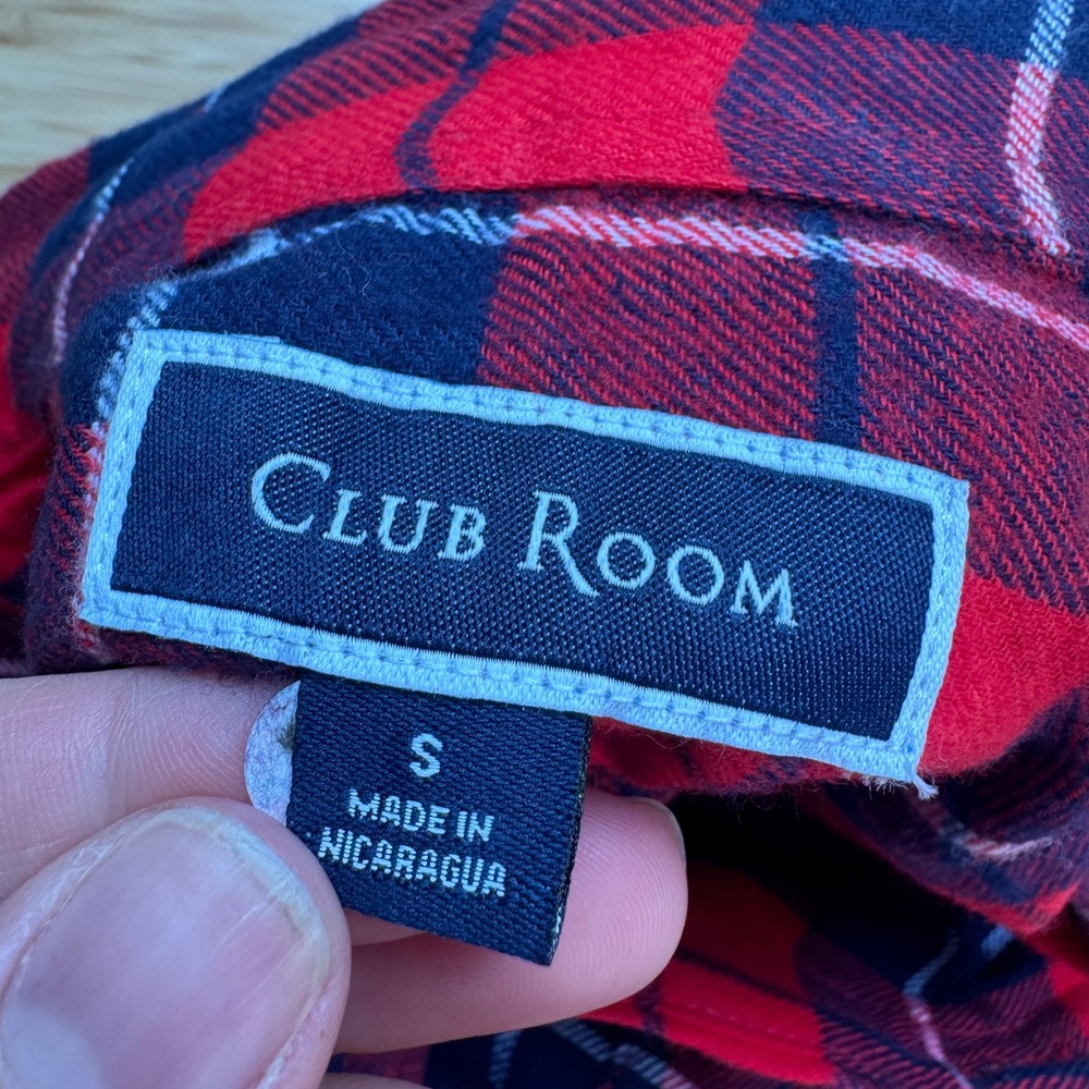 Club Room Mens Flannel Plaid Button Down Shirt Red Navy Blue Small 100189992MN - Picture 4 of 14